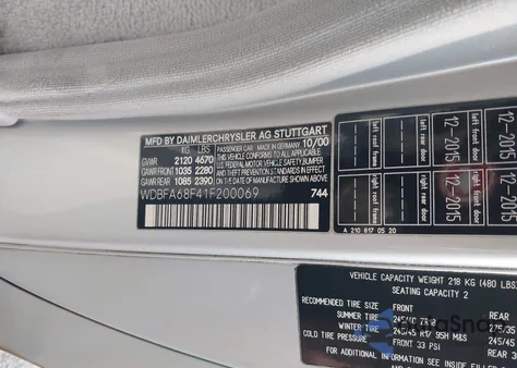 2001 Mercedes-Benz Sl 500 from USA, damaged, VIN WDBFA68F41F200069